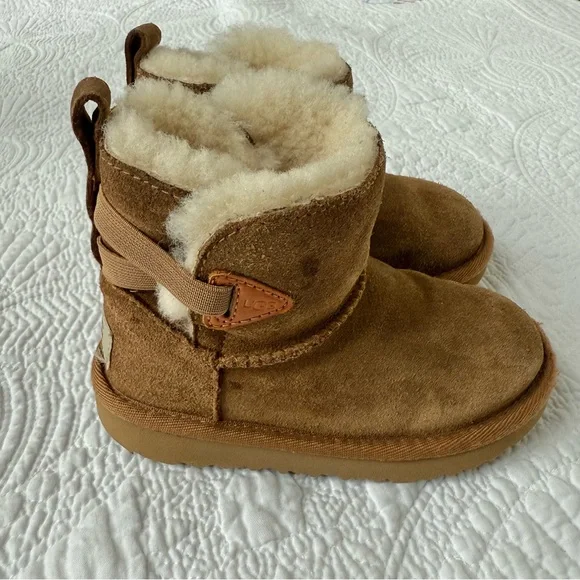 UGG Kids Mini Bailey Flex Boots Chestnut Suede Size 10 Shearling Warm - Picture 3 of 8